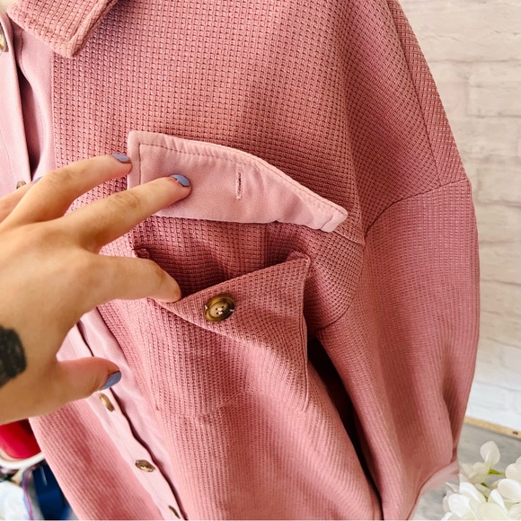 Dusty Pink Waffle Knit Shacket - Picture 5 of 9
